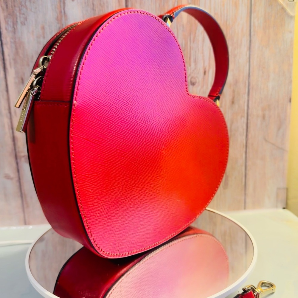 Kate Spade Love Shake Heart-Shaped Crossbody Bag Red Leather w heart Patch - GUC - Picture 12 of 15